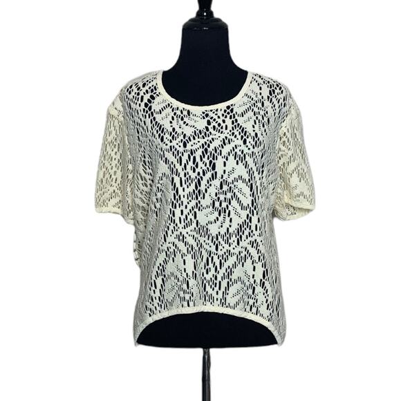 Cream sheer floral short sleeves eyelet blouse size large - Picture 7 of 7